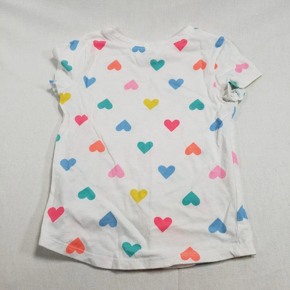 Old Navy Girls Heart Print T-Shirt 5T White Multi-Color